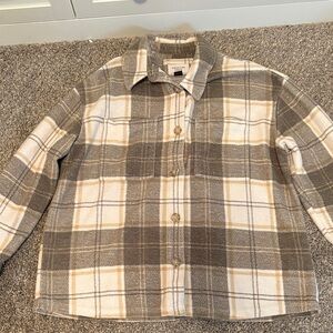 American Eagle Outfitters Plaid Button Down Shirt - Brown and Cream